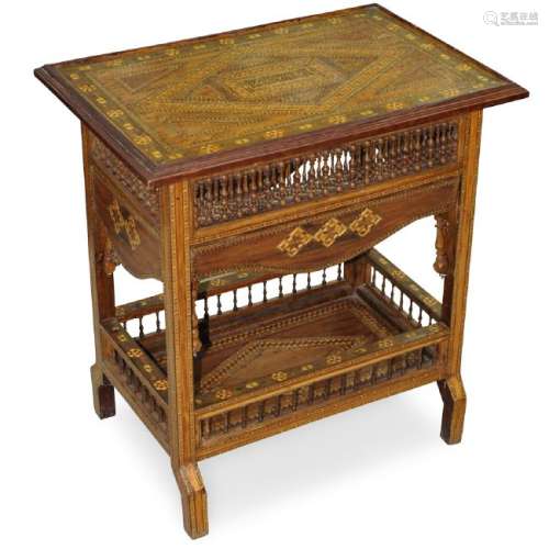 Moroccan Marquetry Wood Inlaid Side Table