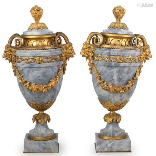Pair of Louis XVI Style Grey Marble Urns
