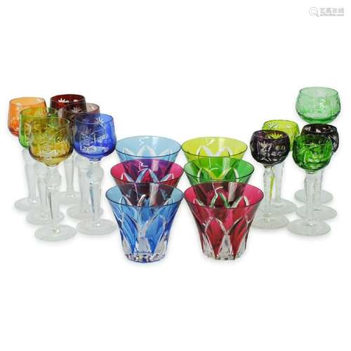 (17 Pc) Colored Cut Glass Stemware