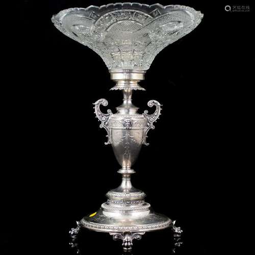 Antique German .800 Silver & Crystal Centerpiece