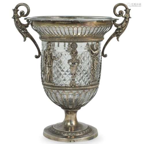 Russian Silver and Cut Crystal Vase