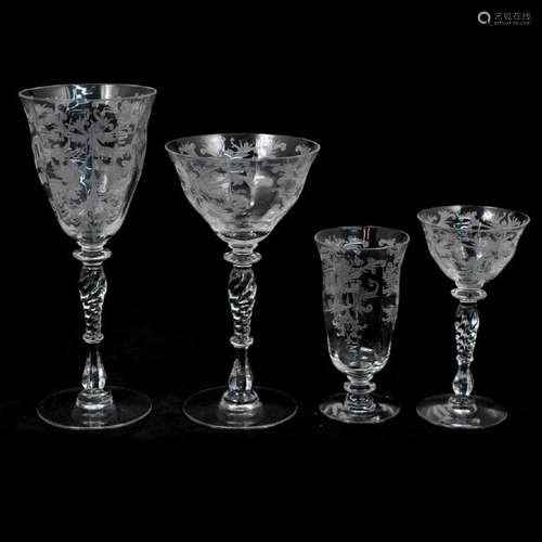 (41 Pc) Set of Etched Crystal Glassware