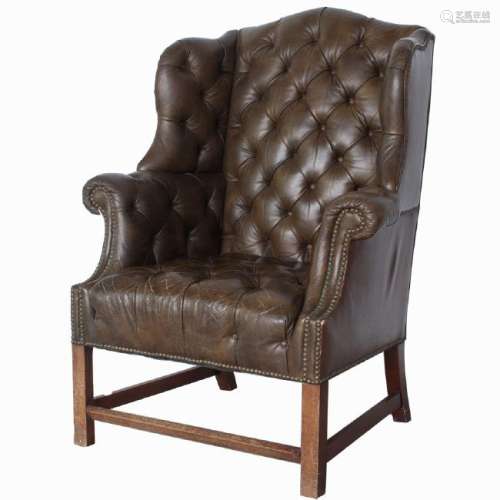 Vintage Leather Wing Back Chair