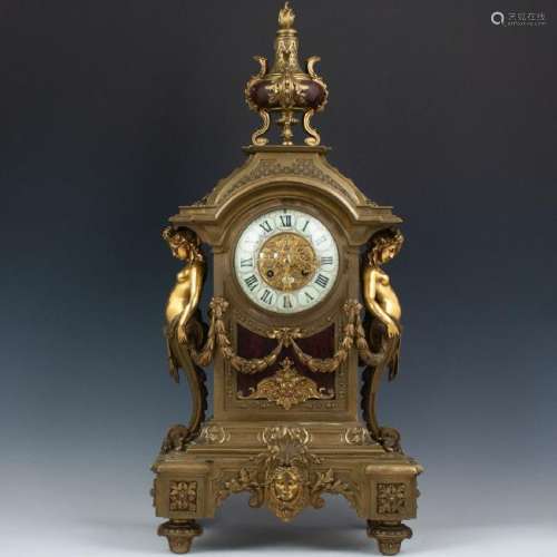 Large Antique Samuel Marti Dore Bronze Griotte Clock