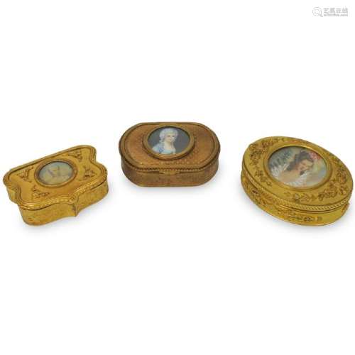 (3 Pc) Gilt Brass Jewelry Casket Box