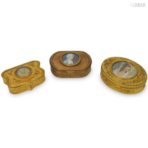 (3 Pc) Gilt Brass Jewelry Casket Box