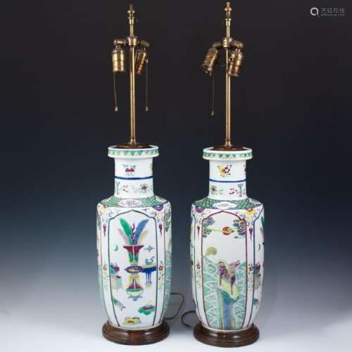 Pair of Chinese Wucai Vases Mounted as Lamps