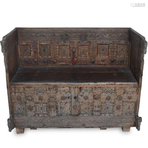 Afghan Carved Wooden Chest Bench