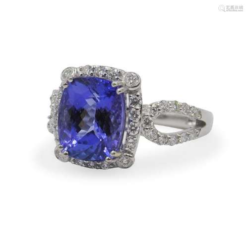 Platinum, Tanzanite and Diamond Ring