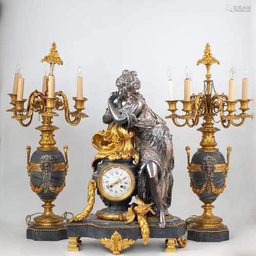 Victor Paillard Marble and Gilt Garniture Clock