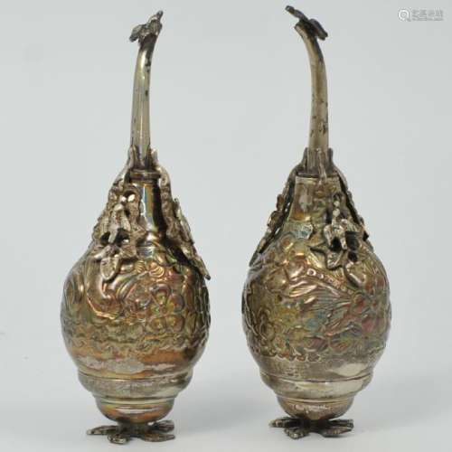 Pair of .900 Egyptian Silver Rosewater Bottles