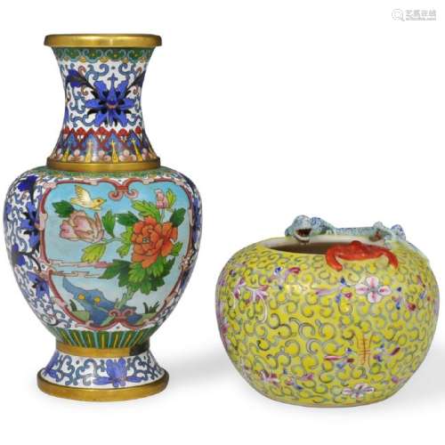 (2 Pc) Chinese Cloisonne Vase