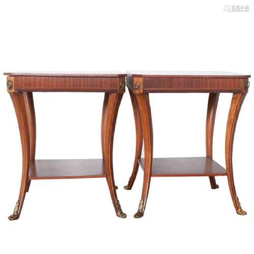 Antique Inlaid Wooden Side Tables