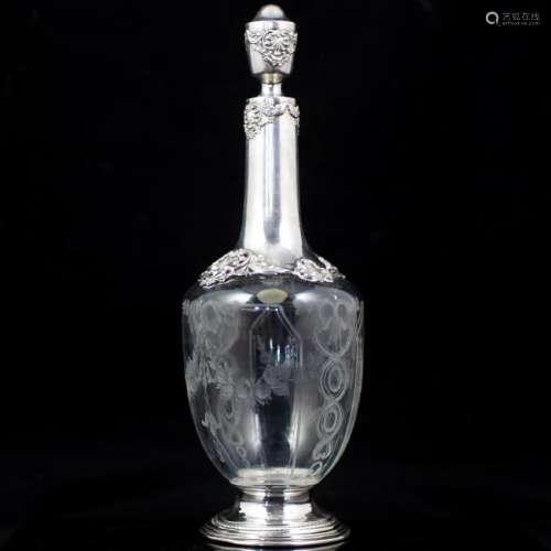 Paul Fort French Crystal Mounted Sterling Decanter