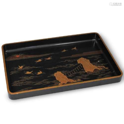 Japanese Meiji Black and Gilt Lacquer Tray
