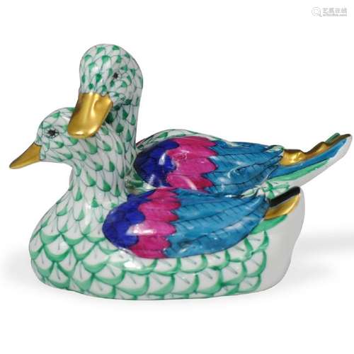 Herend Porcelain Green Fishnet Double Ducks