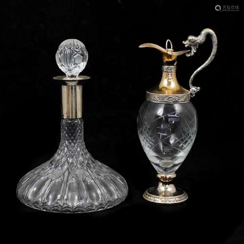 (2 Pc) Italian Glass and Silverplated Barware