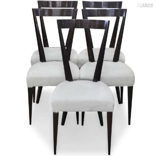 (5 Pc) Set of Goat Fur and Wooden Chairs