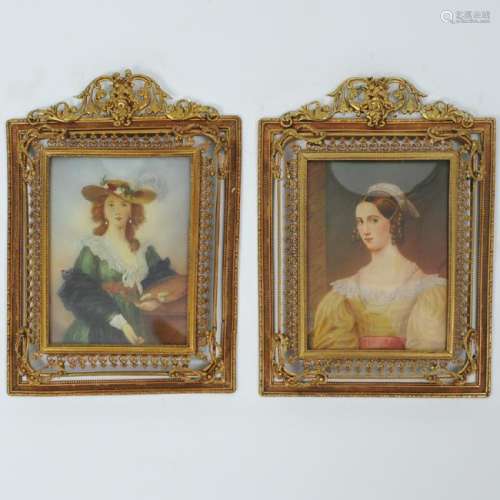 (2 Pc) Antique German Miniature Portrait Paintings