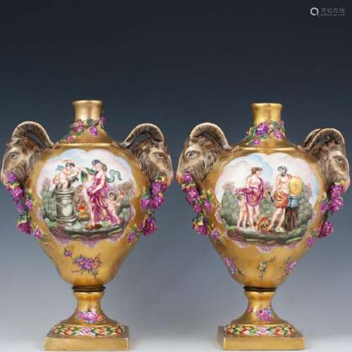 Antique Capodimonte Neo-Classical Porcelain Vases