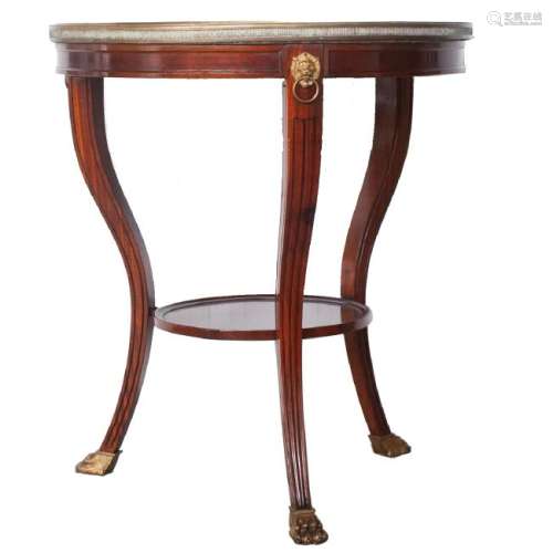 Antique Wooden Marble Top Round Table
