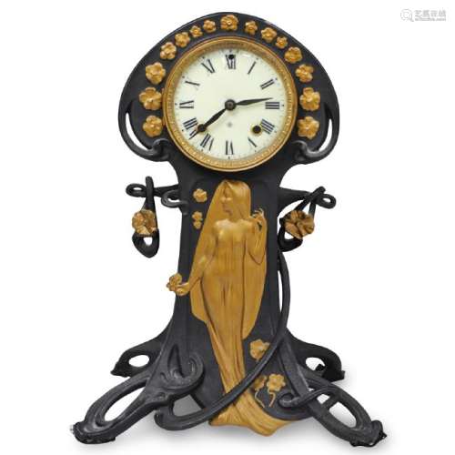 Ansonia Art Nouveau Bronze Mantle Clock