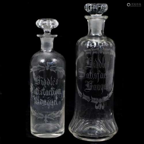 (2 Pc) Vintage Glass Etched Decanters