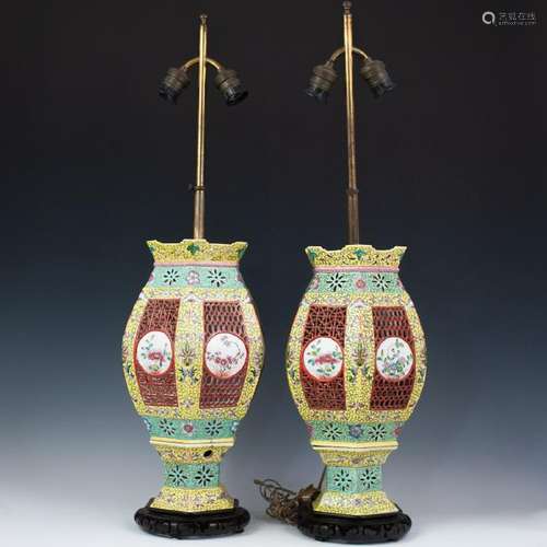 Antique Chinese Famille Jaune Converted Lamps