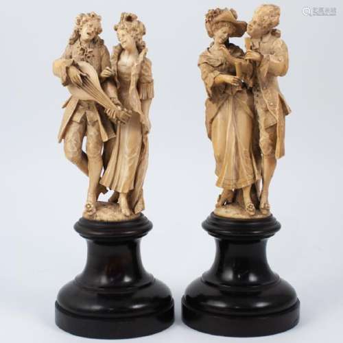 Pair of 19th Cent. Carved Bone Figurines