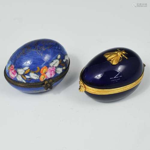 (2 Pc) Limoges Porcelain Egg Pill Boxes