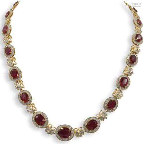 14k Gold, Ruby and Diamond Necklace