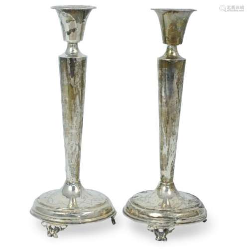 Pair of Mexican Sterling Silver Candlesticks