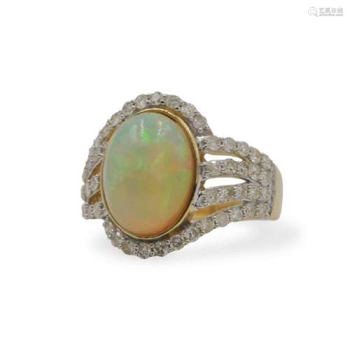 14k Gold, Opal and Diamond Ring
