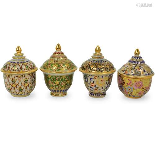 (4 Pc) Enamel and Gilt Porcelain Cups