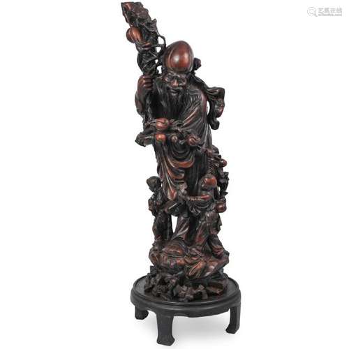 Chinese Carved Wood Wiseman Statue