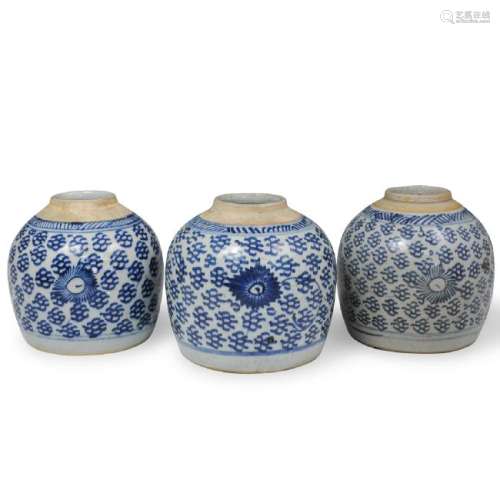 (3 Pc) Chinese Export Blue and White Jars