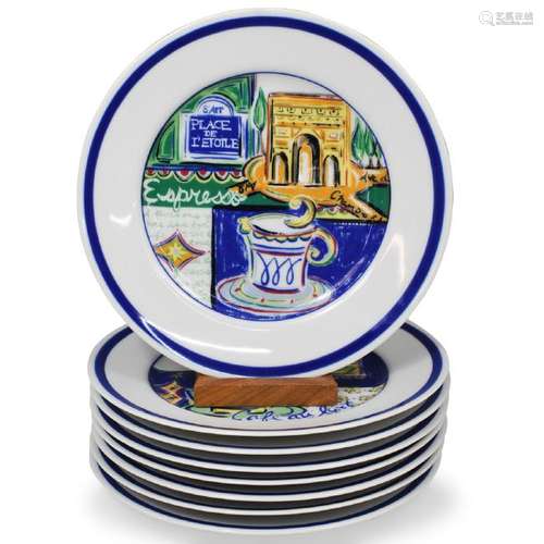 (8 Pc) Parisian Cafe Porcelain Plates