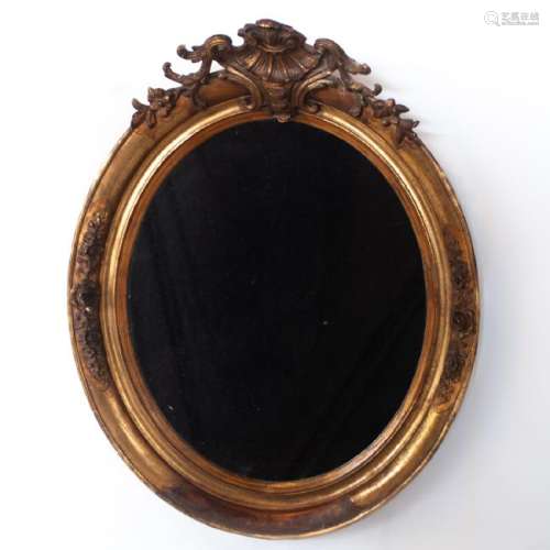 Oval Antique Gilt Wood Mirror