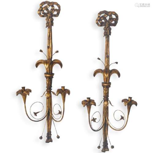 Pair of Gilt Metal Two Arm Wall Sconces