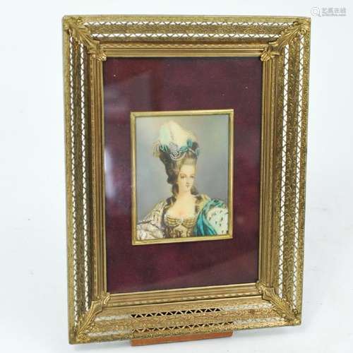 Hand Painted Portrait on Gilt Brass Frame