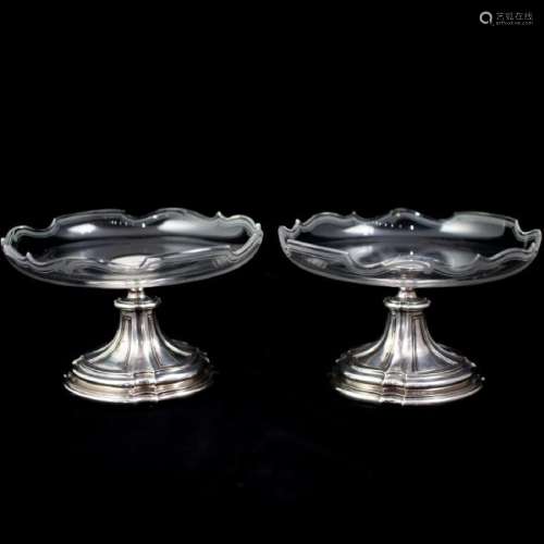 Pair of Gustave Keller Silver and Crystal Footed Tazzas