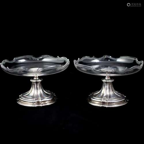 Pair of Gustave Keller Silver and Crystal Footed Tazzas