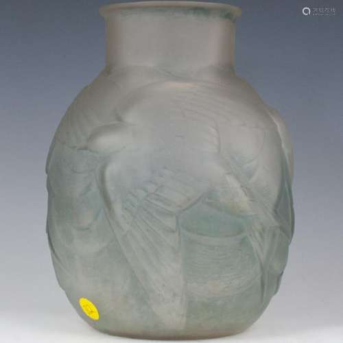Muller Freres Art Deco Relief Crystal Vase