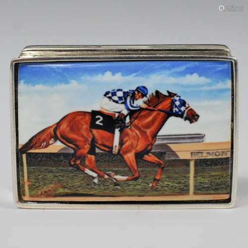 Sterling Silver Equestrian Enamel Pill Box