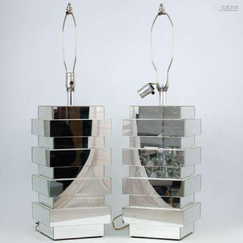 Pair of Contemporary Mirror Panel Lamps