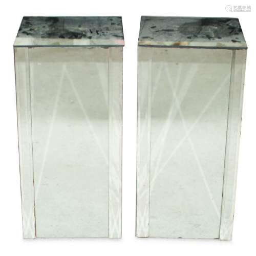 (2 Pc) Wood Mirrored Pedestals