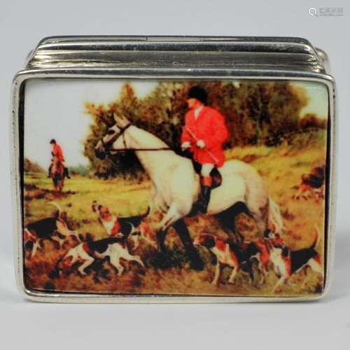 Sterling Silver Equestrian Enamel Pill Box