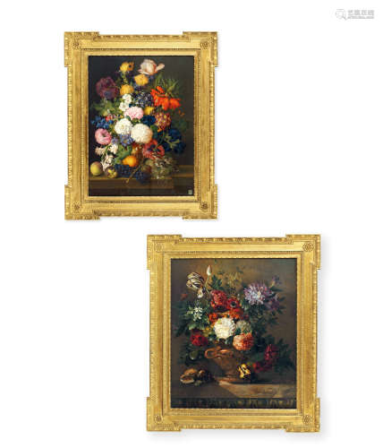荷兰 威廉•弗雷德里克•韦德纳 《古典花卉静物》 布面油画一对