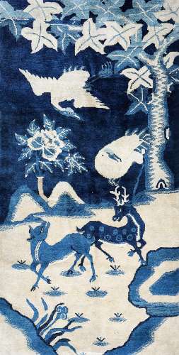 约1900年 包头 鹿鹤同春天地六和羊毛挂毯