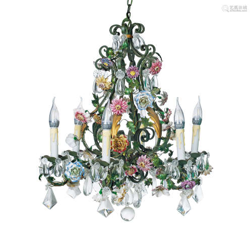 约1900年 德国 彩色陶瓷瓷花装饰吊灯